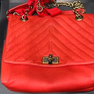 Lanvin Quilted Red Shoulder Bag with Gold Chain